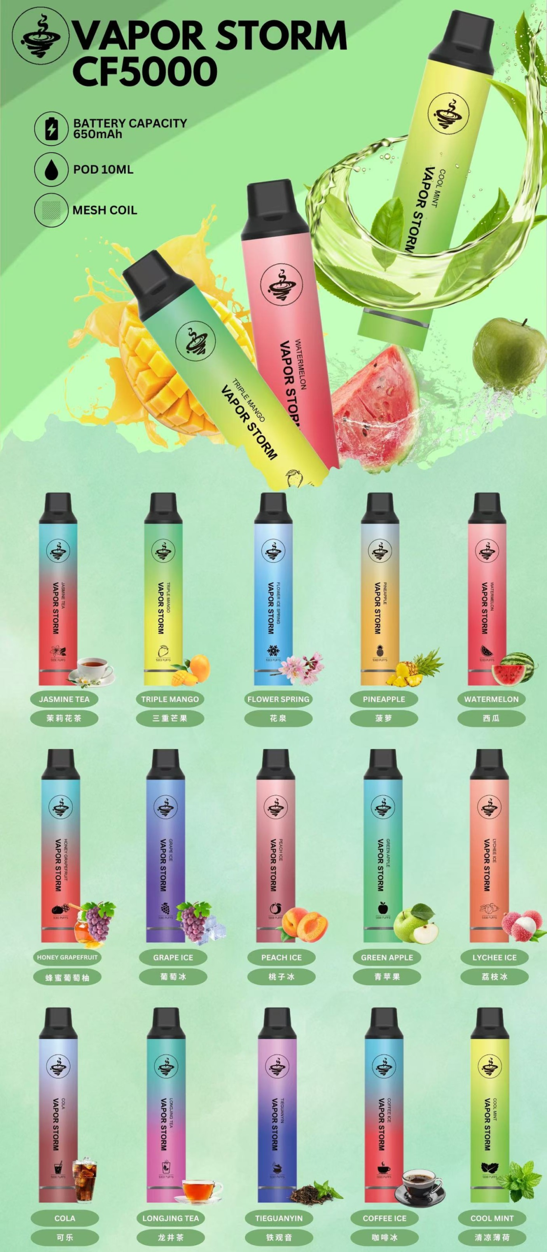 【風暴 VAPOR STORM】5000 抽性能怪獸 10ml 豪邁載油量 結合獨家 Mesh 網芯技術 650mAh 能量核心 台灣現貨:圖片 2